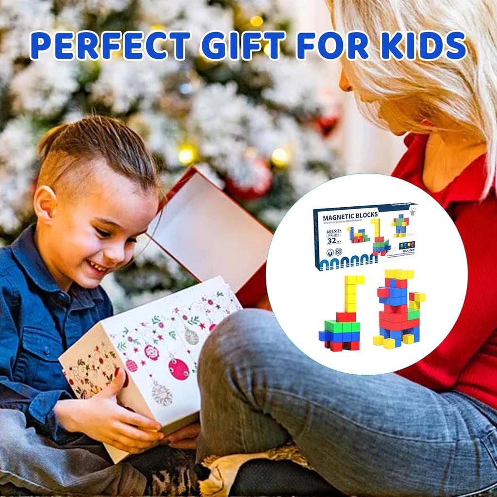 32-Pcs Magnetic Blocks, Montessori-Style 3D Color Building Toys. Educational Construction Cubes for Kids Aged 3+, Perfect Gift