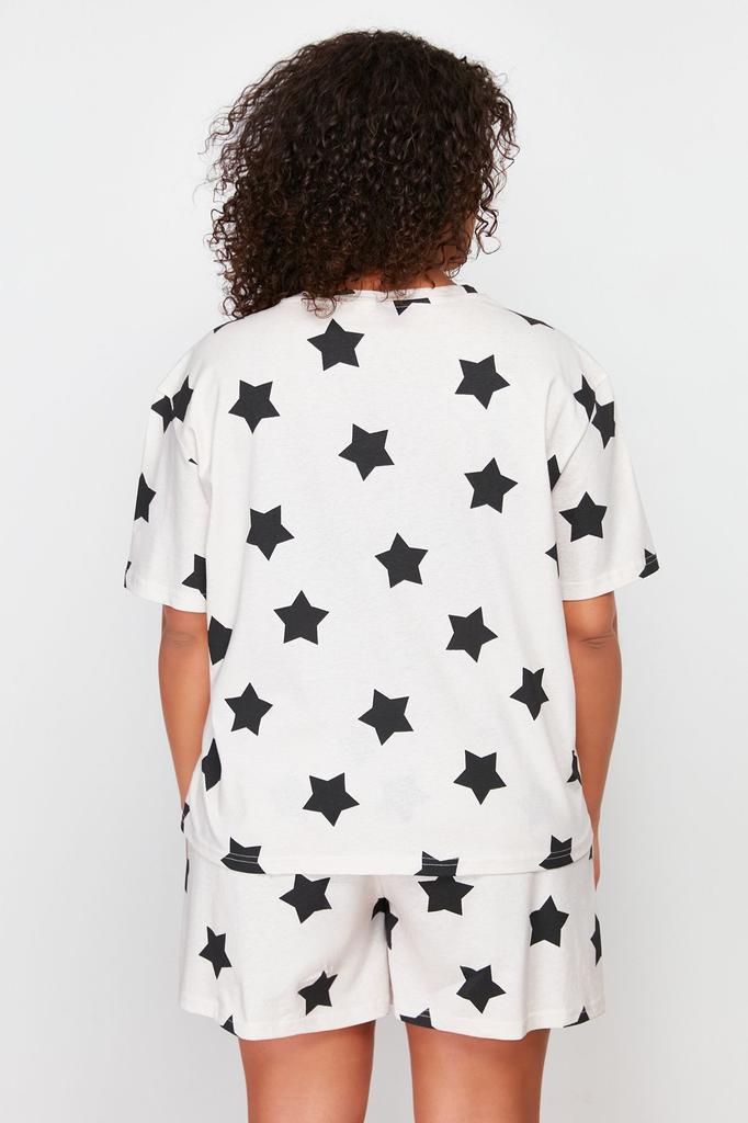 Women's Style Plus Size Lilac Star Printed Knitted Pajama Set