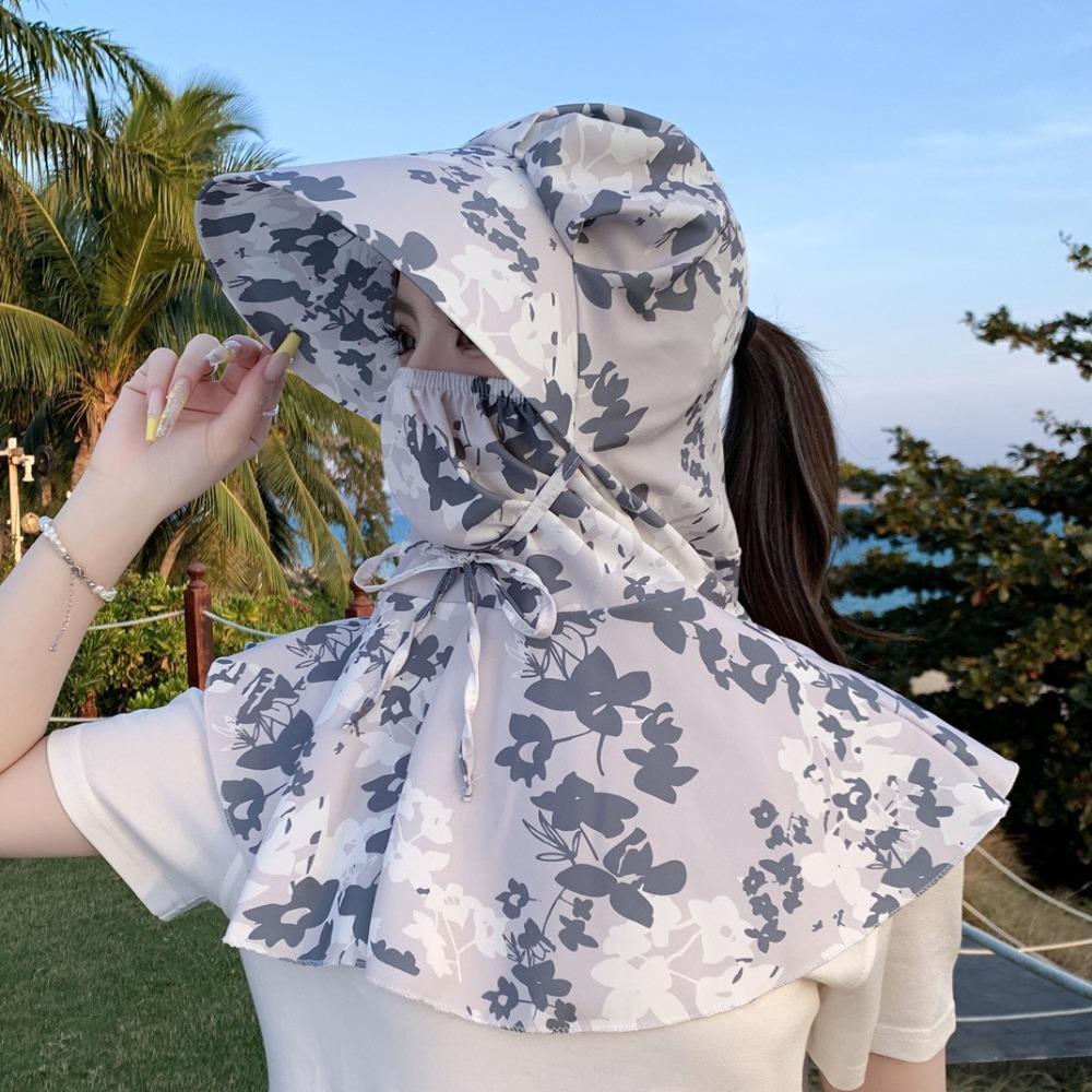 Printing Tea Picking Hat Sun Protection Neck Protection Hat Breathable Sunshade Shawl Cap  Fishing