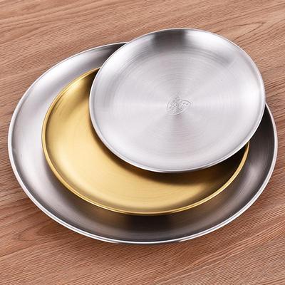 Gold Verdicktes 304 Edelstahl Rundes Tablett: Obst-, Kuchen-, Beilagen- & Grillteller – Koreanisches Geschirr.