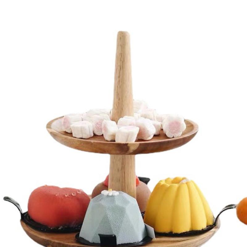 Retro Holz Dim Sum Rack Obstteller Massivholz Kuchenteller Kreative Mehrschichtige Desserttisch Tablett Lebensmittelanzeige