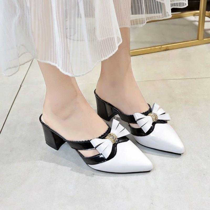 Fashion Shoes for Women with Heel Slides Leather Woman Mules Slippers Bow Top Sandals Designs Designer Luxury Chic and Elegant New Style