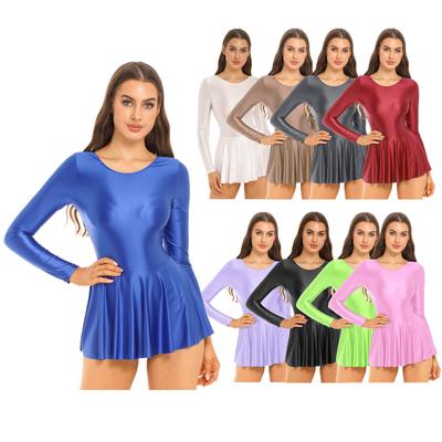 Kadın Dans Jimnastik Etekli Leotard Elbise Uzun Kollu Spor Dans Partisi Mini Elbise Yüzmek Elbiseler