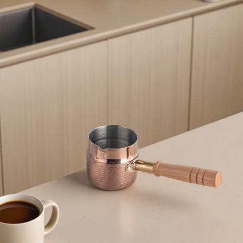 IMEEA Milk Pan, Saucepan, 18-10 Stainless Steel, Induction Compatible, 400ml, with Spout, Antique Gold