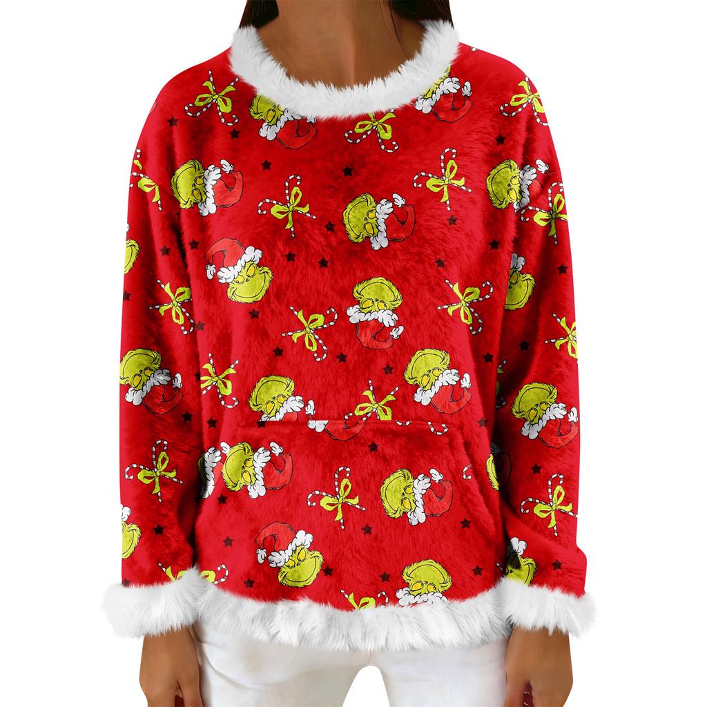 Women's Casual Fleece Sweatshirt  Long-Sleeve Round  Neck Casual Comfortable Loose-Fit Lightweight Women's Flannel Sweatshirt