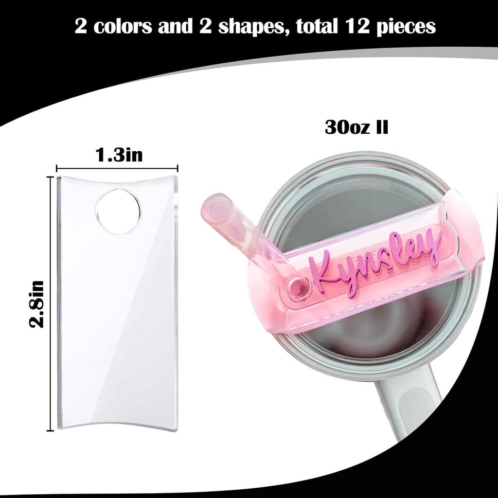 Name Plate for 30 Oz Stanley Cups,12 PCS Acrylic Nameplate Personalized Name Tag Blank Compatible with Stanley Tumbler Topper Lid Accessories
