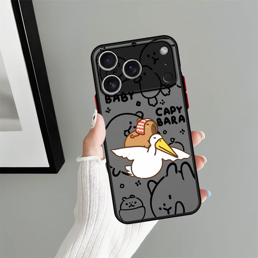 Case for iPhone 17 16 Pro Max 16e XS 13 Mini 14 17 Air 15 Plus 12 11 Back Phone Cover Cartoon Couple Goose