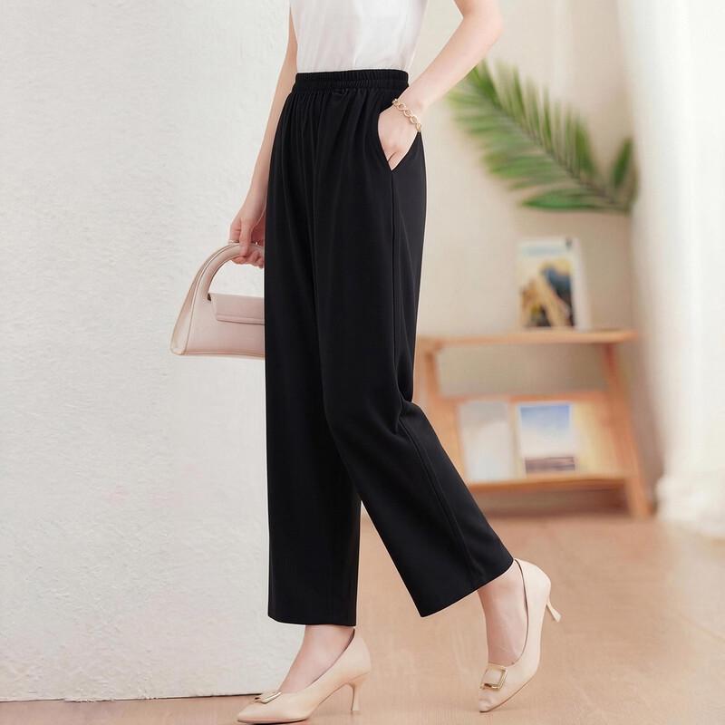 Haoyi Women's Summer Straight-Leg Casual Pants with Elastic Waist