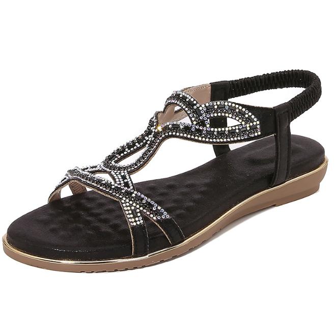 Женские сандалии на плоской подошве модные летние сандалии со стразами однотонные повседневные летние туфли туфли на танкетке с открытым носком для женщин 36 чёрный 2259₽