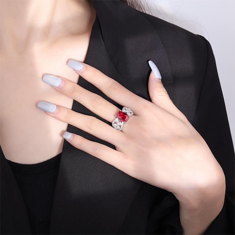 Fashion Simulation Paraiba Tourmaline Ring Women's Emerald Ruby Open Index Finger