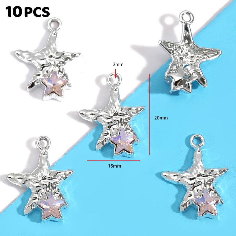10Pcs Alloy Mixed Style, Inlaid Pink Resin Star And Moon Pendant, Diy Necklace, Bracelet Accessory