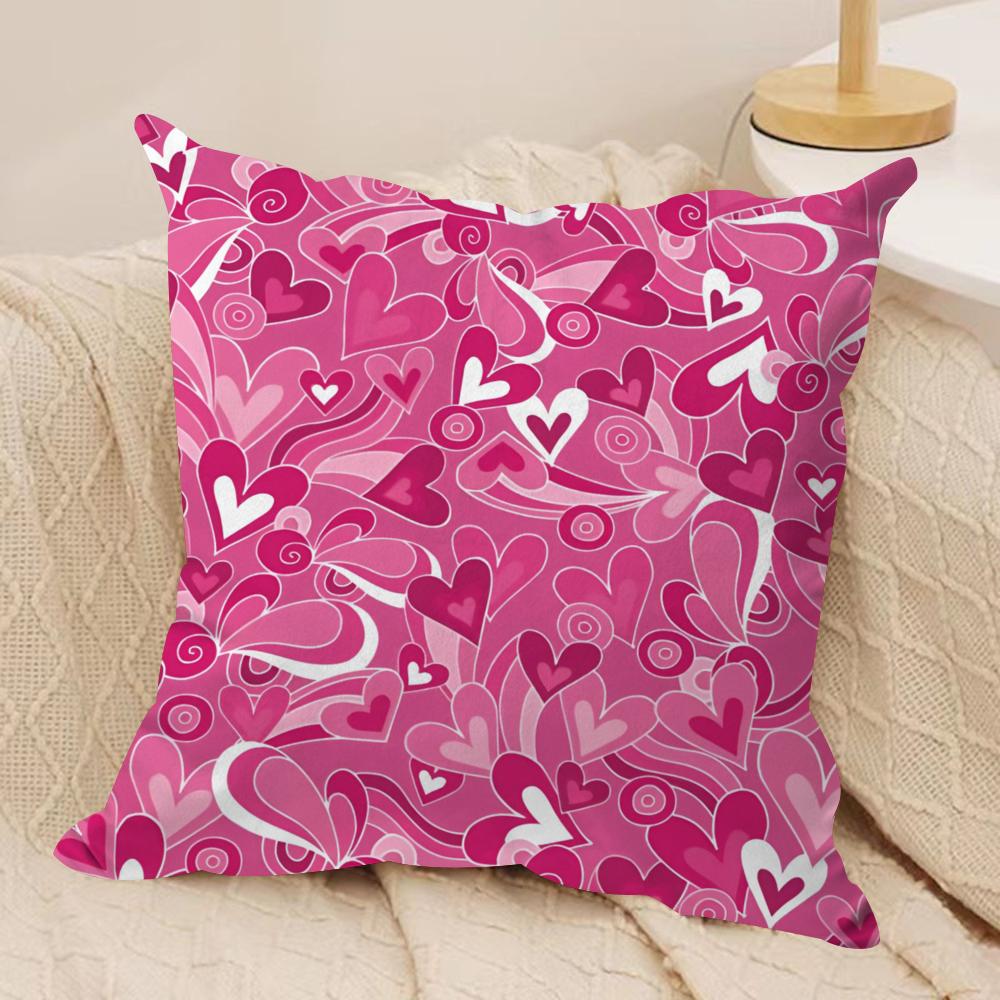 Happy Valentines Day Cushion Cover Silky Short Plush DoubleSided Printed Pillow Case for Sofa All Seasons Home Decor Gift