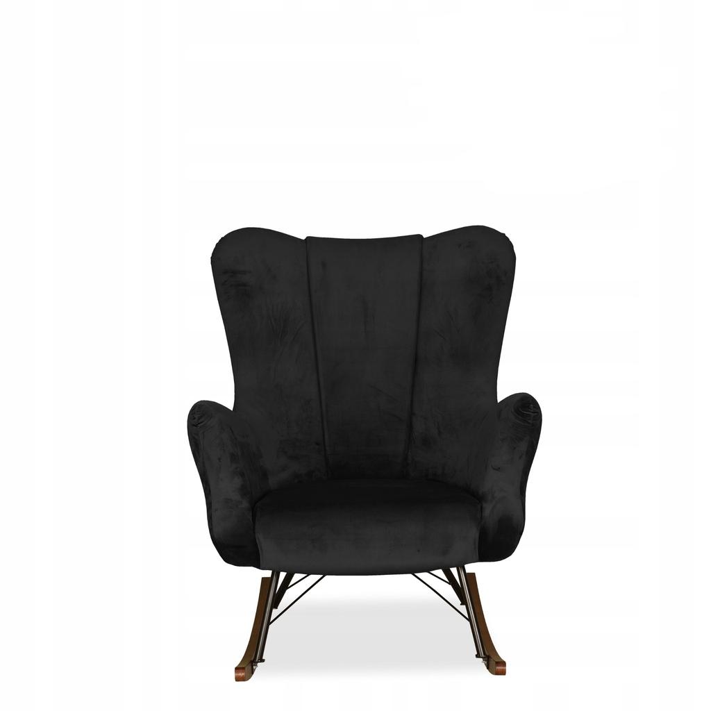 Scandinavian Vika Wing Chair, Rocking, On Runners, Family Meble, Black Velvet