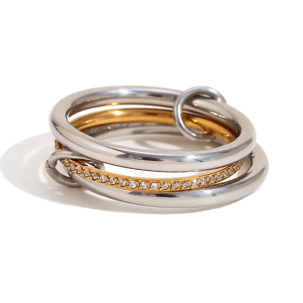 Multiple Layers Gold-plated Stainless Steel Multi-layered Contrasting Stacking Rings for Women Fashion Hand Jewelry