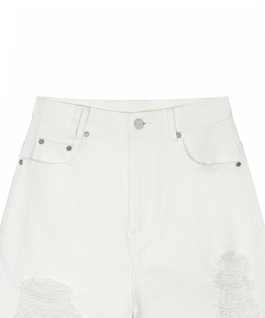Teulimingbeodeu Scratch Damage Denim Shorts [ White ]