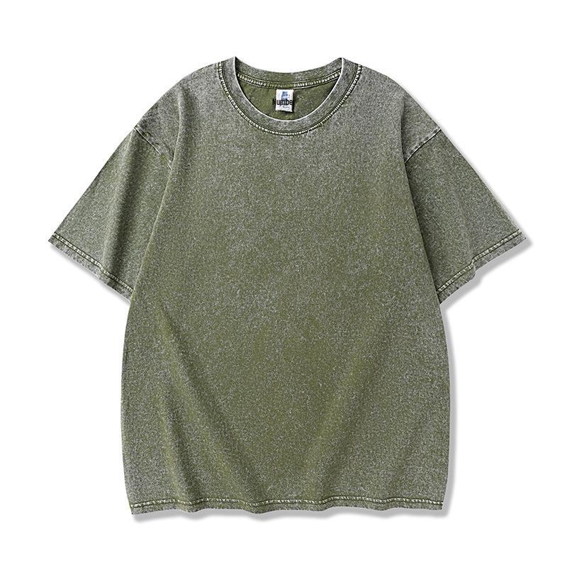 Retro Washed Distressed Short Sleeve T-shirt - 250g High Density Cotton, 8 Colors