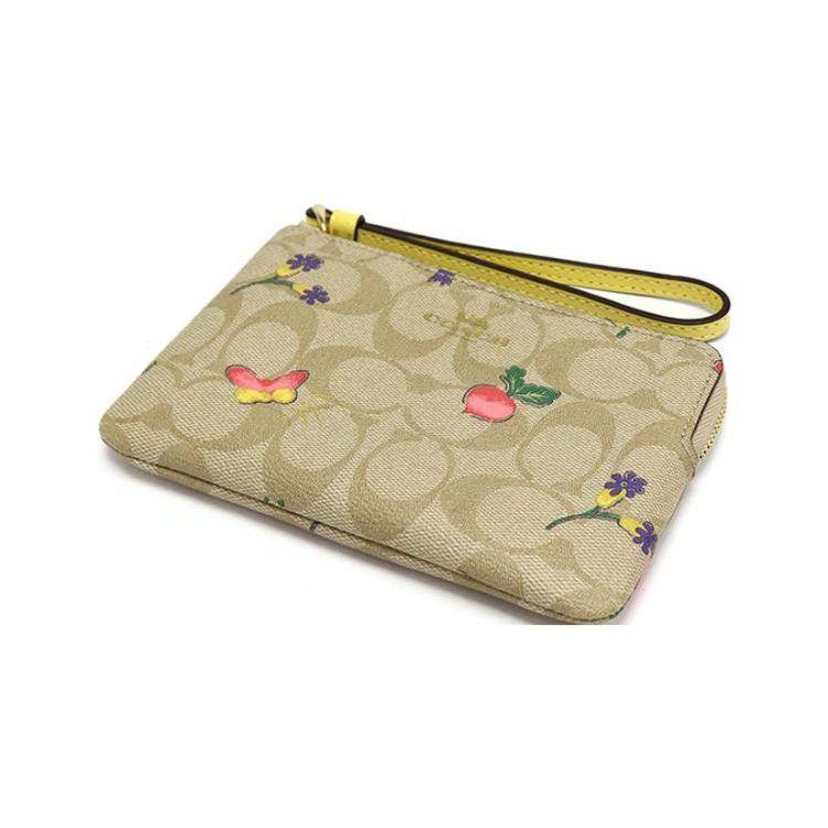 Coach Corner Zip 16 Monogram Fun Print Butterfly Fruit Flower PVC Clutch Small Women Clutch Bright-Khaki Vintage-Yellow C8722-IMTVE