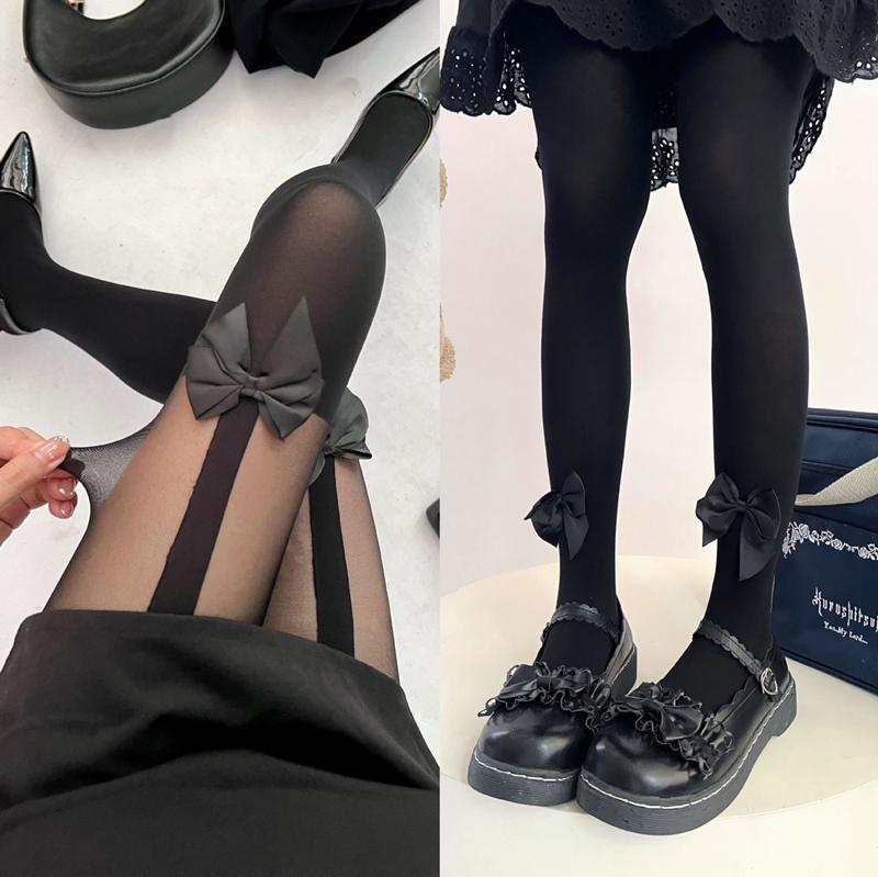 Women Lolita Pantyhose Big Bowknot Nylon Tights for Woman Ultra Thin Female Hosiery JK Sexy Ladies Bottomed Leggings White Black