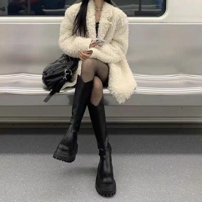 Spicy Girl 2025 Women's Thick-Soled Height-Increasing Leather Knee-High Boots - Autumn/Winter Style