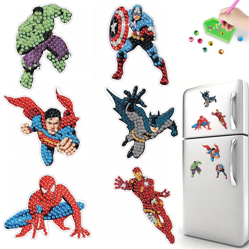 6pcs/Set Hero Series Diamond Painting Magnets for Refrigerator Diamond Art Fridge Magnets for Adults Diamond Art Refrigerator Magnets Kits