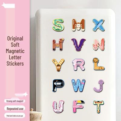 52-Piece Soft Magnetic English Alphabet Fridge Magnets Set for Early Education, Cartoon Design, Waterproof, for Blackboard