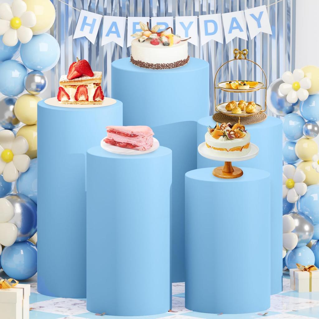 1-5Pcs Cylinder Stand Covers Spandex Pedestal Stand Covers For Party Wedding or Baby Shower Event Decor (only cloth covers)