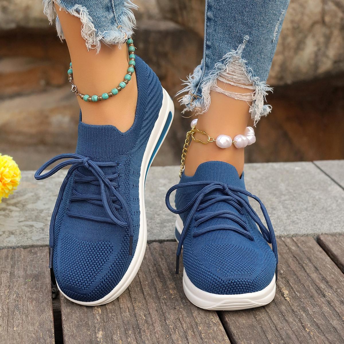 

Мода 2024 года, женская сетчатая дышащая повседневная спортивная обувь, новая мода, спортивная обувь с перекрестными шнурками и толстой подошвой для женщин больших размеров, Zapatos De Mujer 36 синий