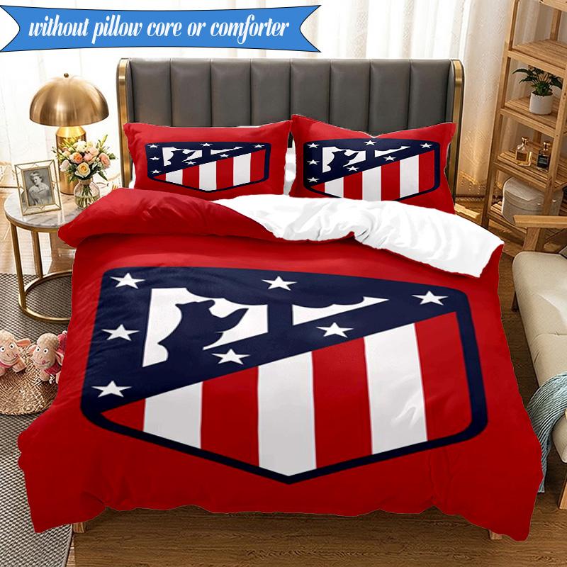 3PCS Atlético De Madrid S.A.D Printed Soft Bedding Set,Including 1pc Duvet Cover And 2pcs Pillowcases Perfect for Bedroom, Dormitory, Fan Gift
