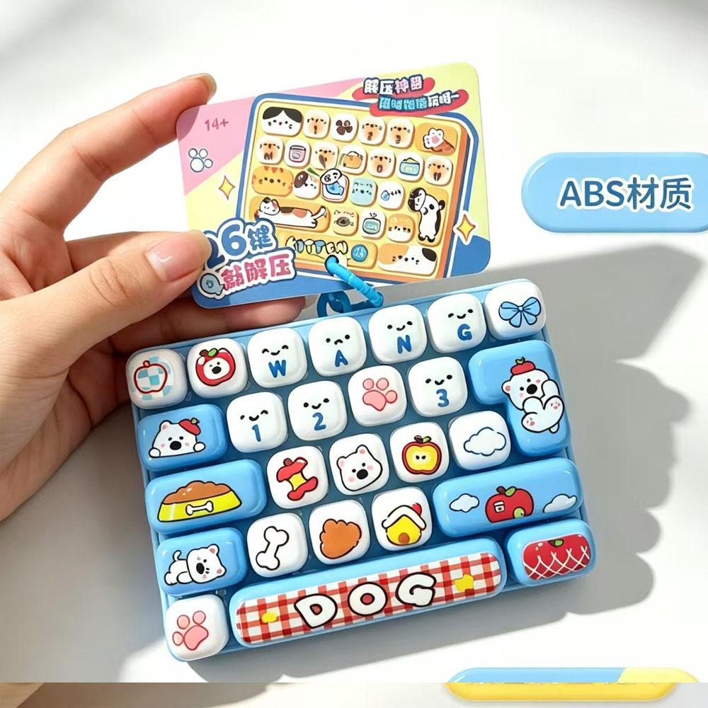 26-keys Fidget Keyboard Keychain Mechanical Keyboard Fidget Toy Portable Decompression Button Stress Relief Toy Backpack Pendant
