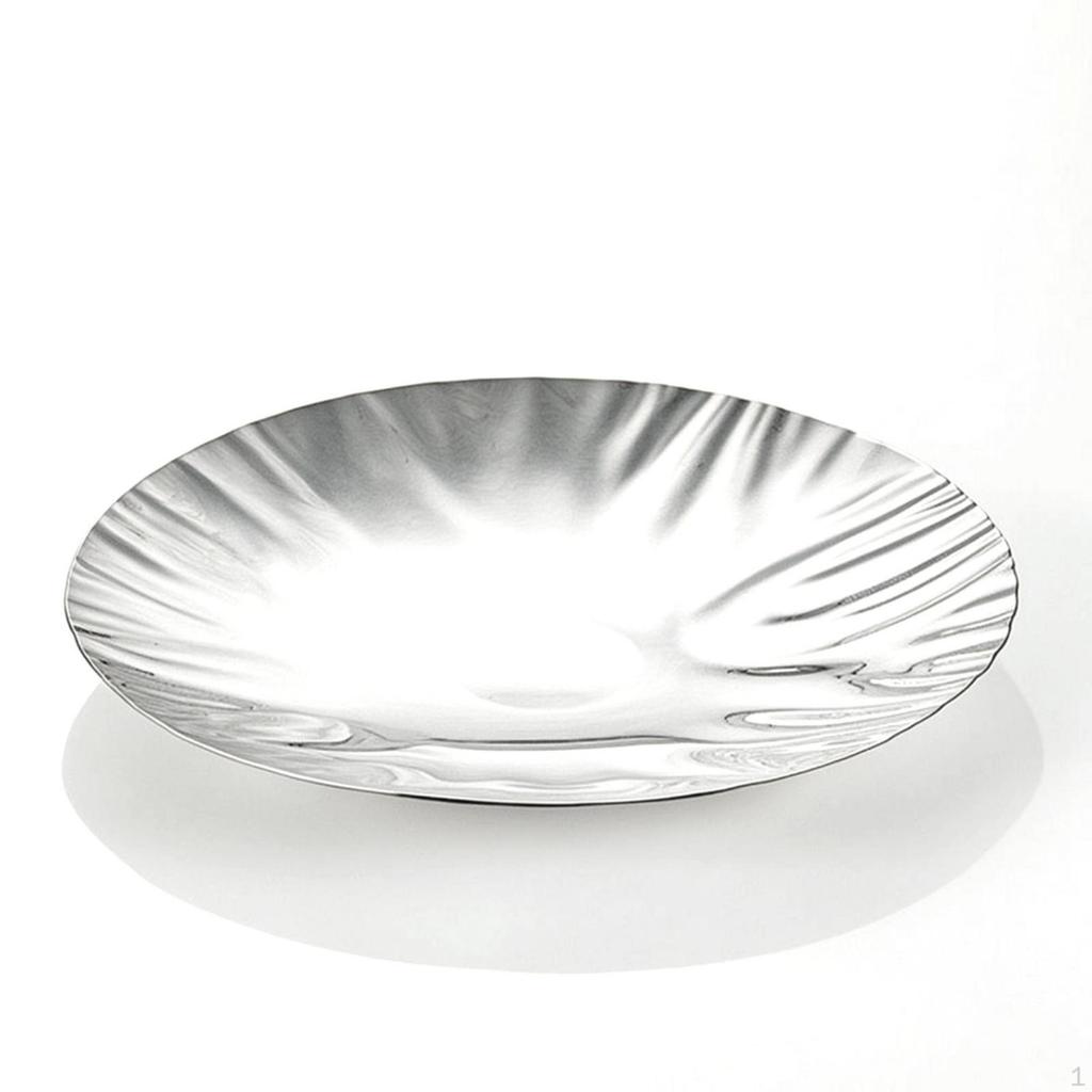 Stainless Steel Fruit Plate Mirrored Finish Round Metal Centerpiece Bowl Fluted