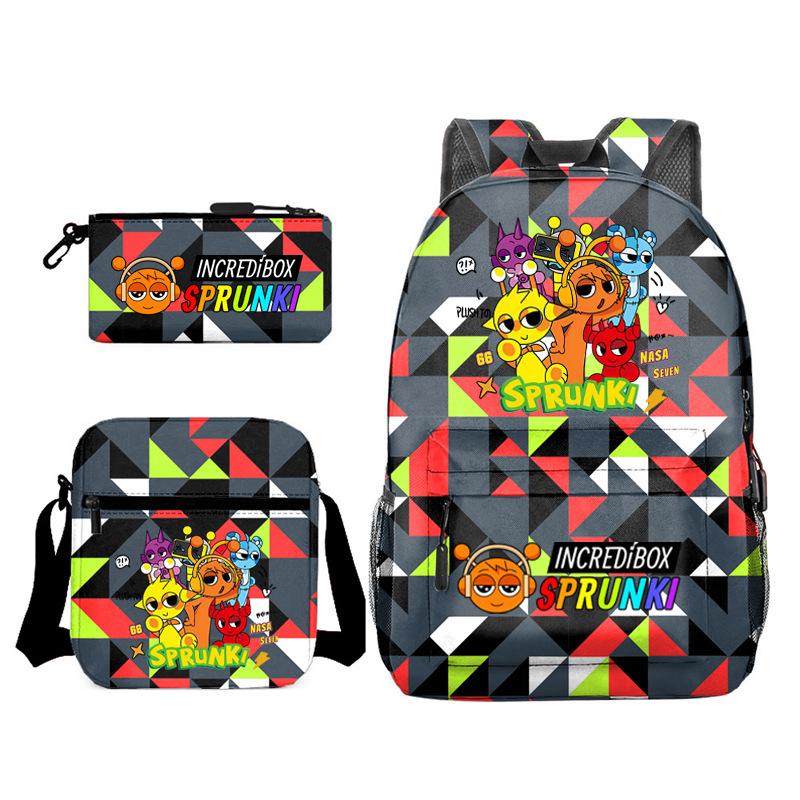 

New game merchandise primary school bag rhythm box sprunki cartoon starry sky backpack 3-piece set L as the picture