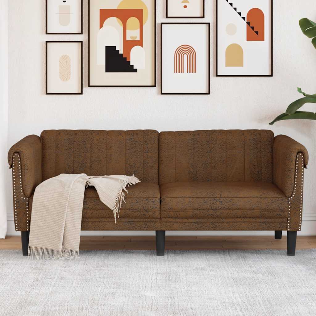 2 Seater Sofa in Brown Synthetic Leather with Suede Like Texture