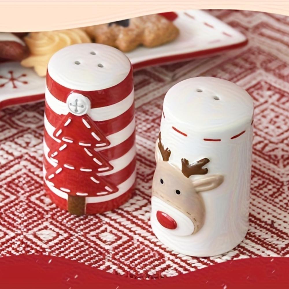 Scandinavian Santa Claus Ceramic Salt and Pepper Shaker Creative Embossed Peppermill High-Quality Seasoning Bottle, Best for Christmas