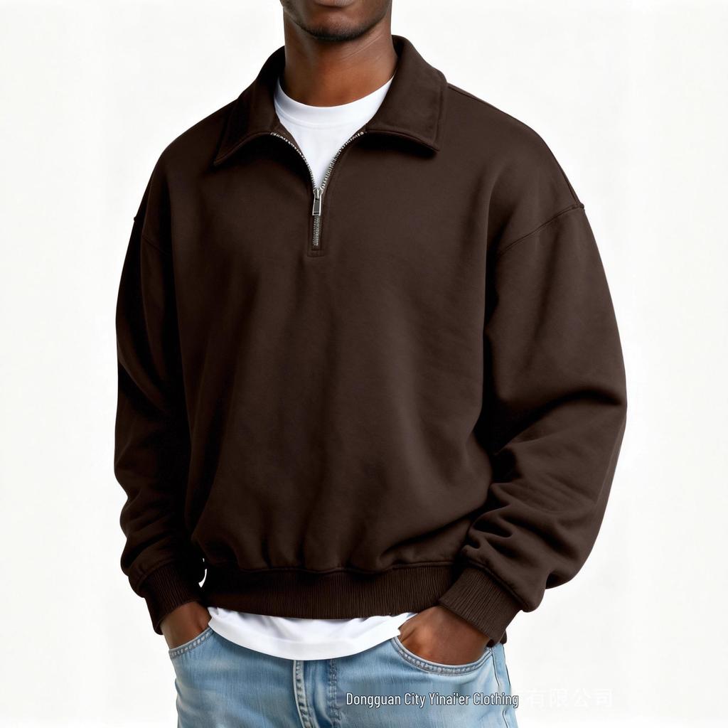 2025 Men's Half-Zip Lapel Sweatshirt - Casual Autumn/Winter Polo Jacket