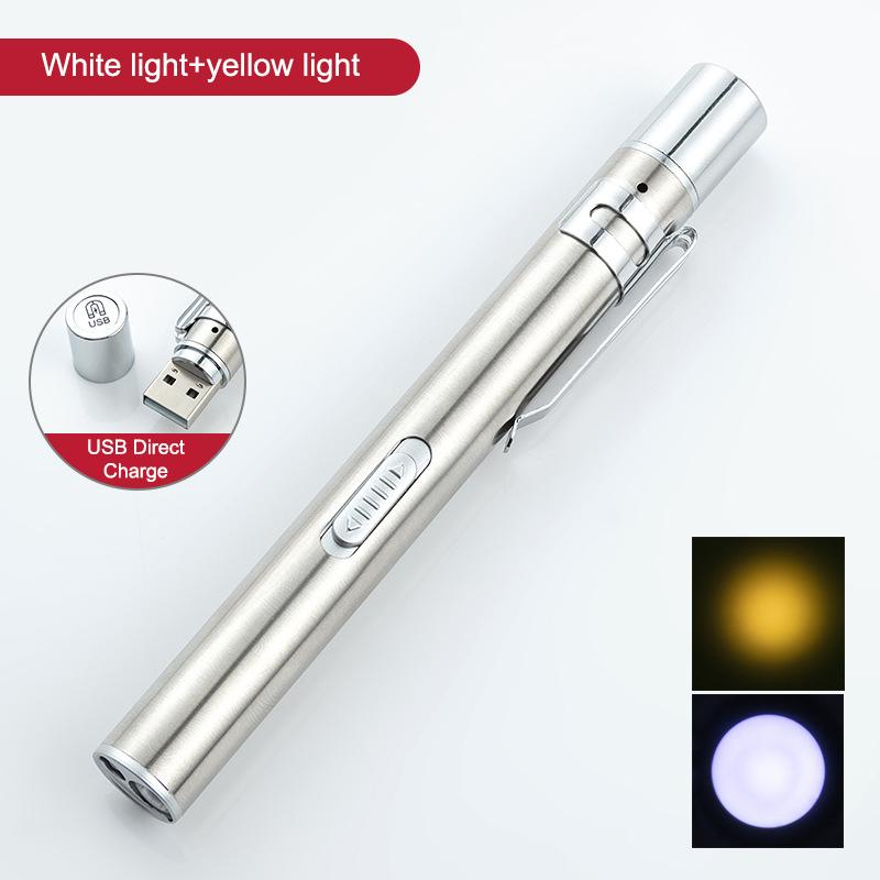 Tragbarer Mini-Pupillenstift mit doppelter Lichtquelle, oraler Pupillen-Taschenlampe, LED-Pflege-Taschenlampe, medizinischer Hand-USB-wiederaufladbarer Outdoor-Fisch