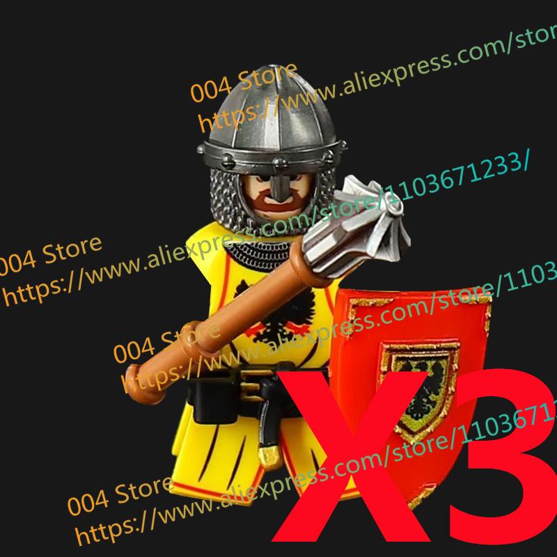 N511U-518U N335-337 Mittelalterliche Burg Ritter Bausteine Figuren Vierseitiger UV-Druck Waffen Zubehör Spielzeug Kindergeschenke F030