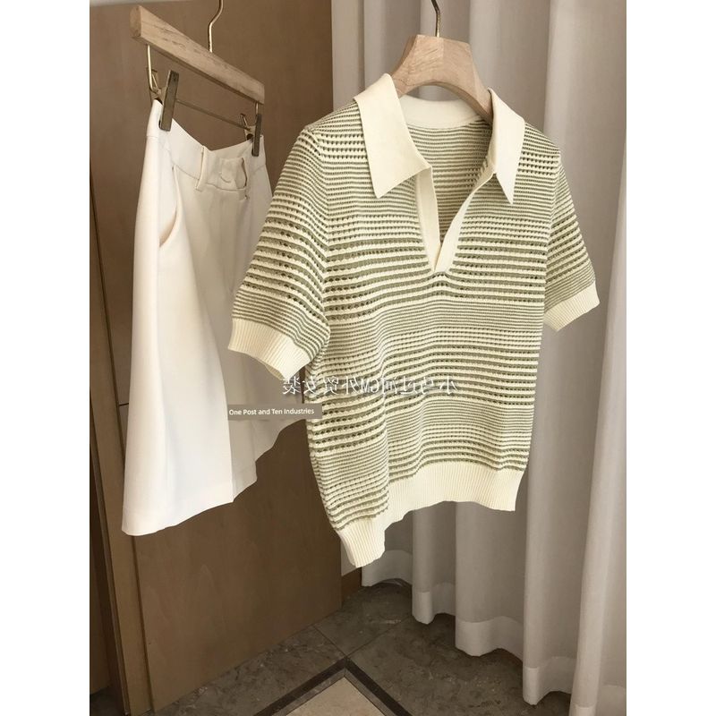 

Свежий и Белый, Рекомендуем!!! Женский свитер поло с воротником в французском стиле из ультратонкого органического хлопка с ажурным жаккардовым узором Green Cut Out Jacquard S