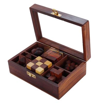 Shriji Crafts Ξύλινο Παιχνίδι Παζλ Χειροποίητο Σετ Παιχνιδιού Παζλ 6 σε 1 Παιχνίδι Εγκεφαλικής Άσκησης για Εφήβους και Ενήλικες & Παιδιά