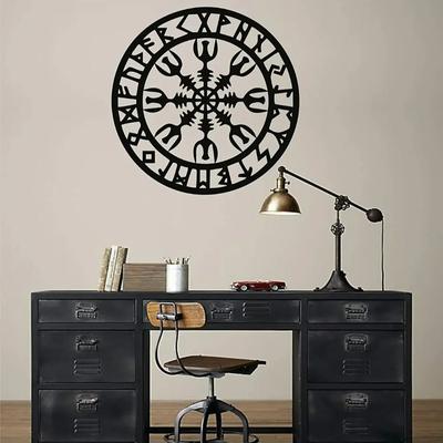 Viking Decor with Nordic Mythology Vegvisir Runes and Symbols, Elegant Metal Wall Décor for Living Room or Home, Unique Home