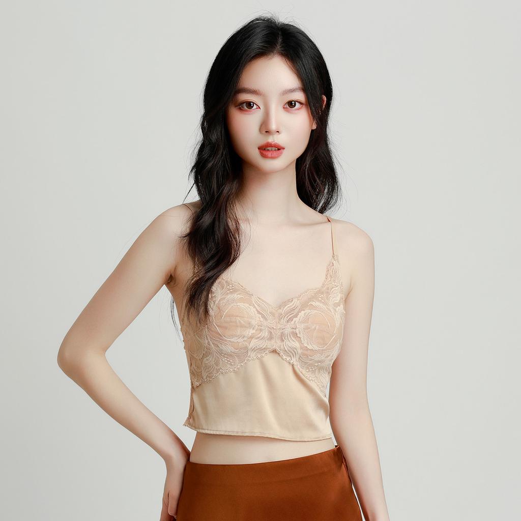 19mm Mulberry Silk Soft, Comfortable, Beautiful Back, Sexy Lace Pattern Women's Versatile Camisole Vest That Can Be Transferred Outside