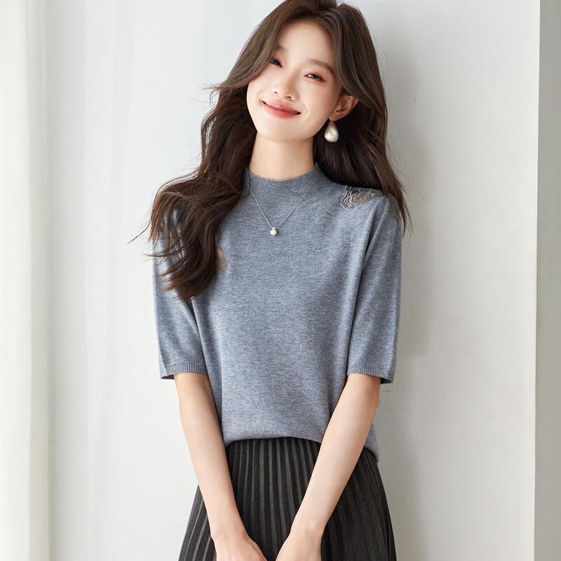 

Srcr Women s Elegant Wool Blend Semi-High Collar Knit Top L