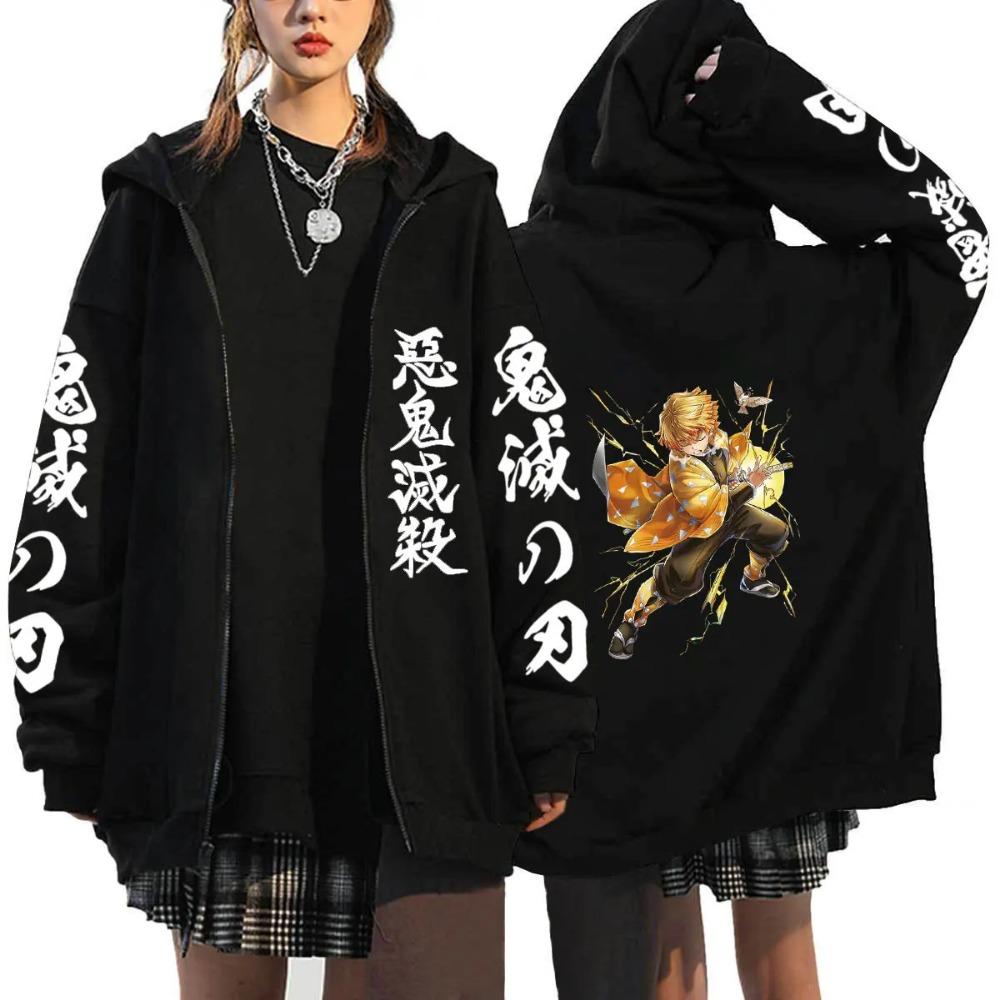 Hot Anime Demon Men Women Zip Hoodies Harajuku Sweatshirt Zipper Jacket Slayer Kamado Nezuko And Kamado Tanjirou Print Hooded