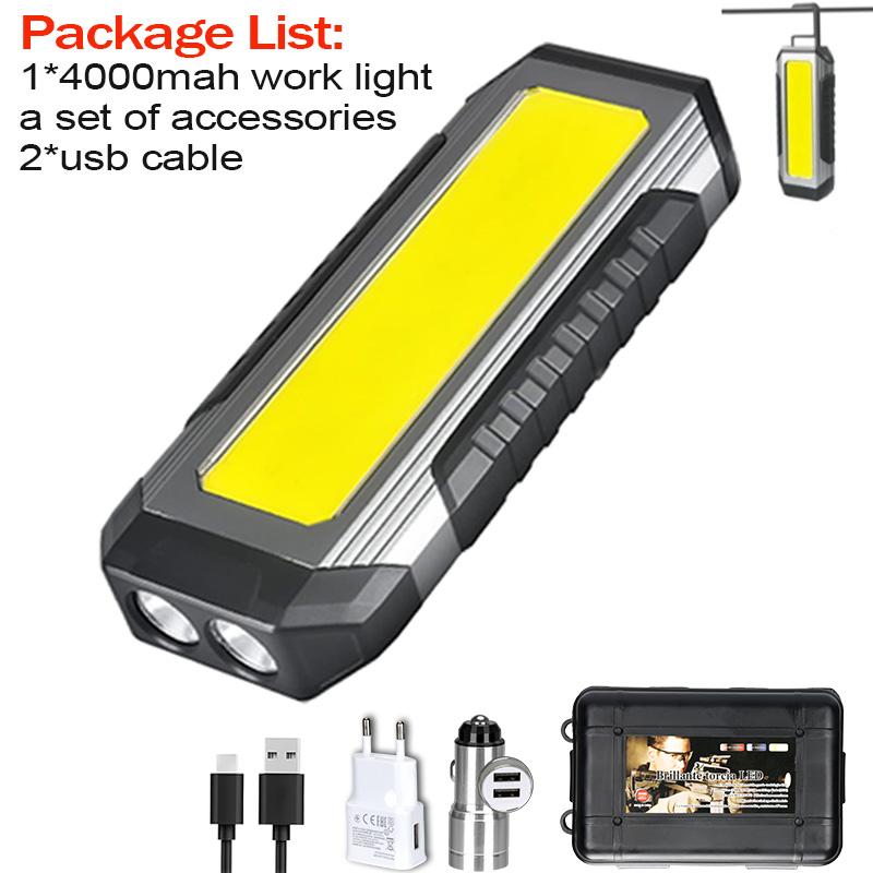 Work Rechargeable Light LED 4000MaH Portable Flashlight Magnetic Lamp 7 Modes With Hooks for Car Inspection Camping Lighting