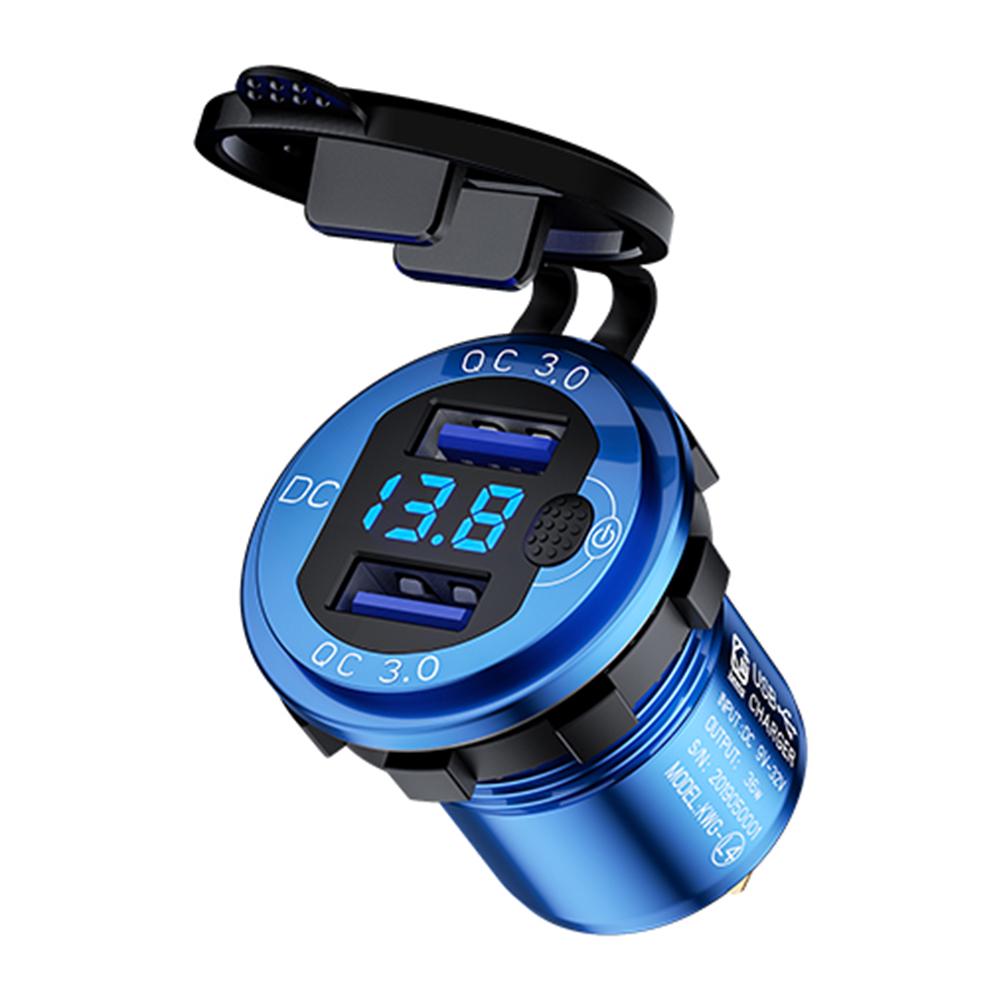 Power Outlet Dual USB LED Light Car Cigarette Lighter Dual USB Charger QC 3.0 Aluminum Alloy Power Plug Outlet Digital Voltmeter