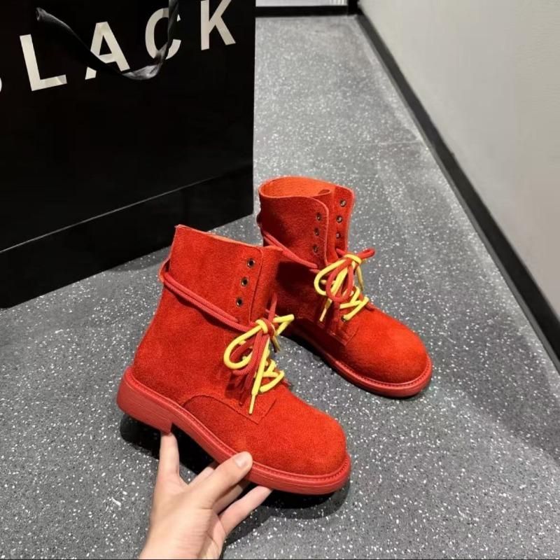 First Layer Cowhide Thick-soled Martin Boots Women's Versatile New Color Dopamine Outdoor Mountaineering Locomotive Short Boots