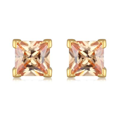 [N1713] - Gold Plated Earrings 'Essentiel' Golden Amber - 6 Mm