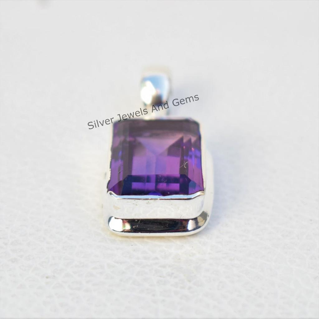 Natural Amethyst Pendant, Handmade Silver Pendant, 925 Sterling Silver Pendant, Rectangle Pendant, Anniversary Pendant, Gemstone Pendant