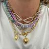 Glazed Love Bow Handmade Beaded Collarbone Chain Stainless Steel Color Retention