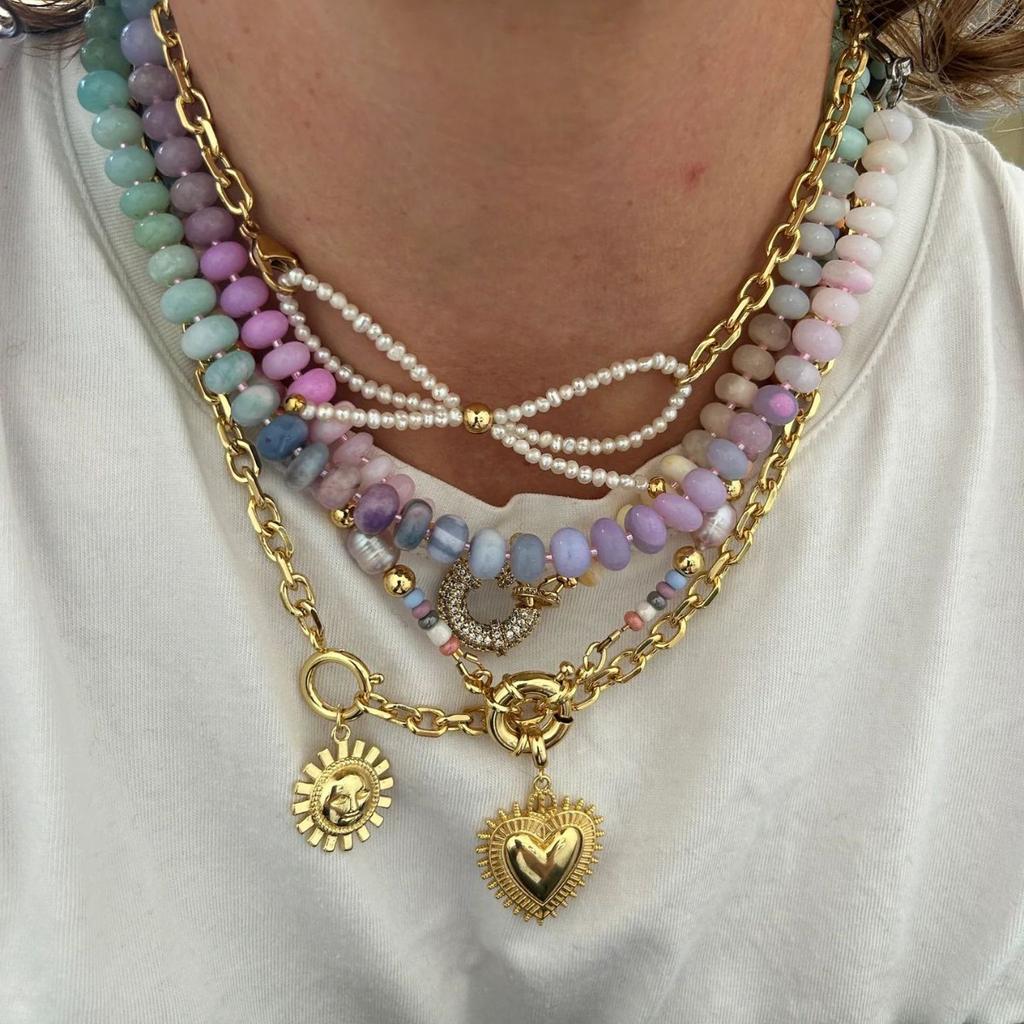 Glazed Love Bow Handmade Beaded Collarbone Chain Stainless Steel Color Retention