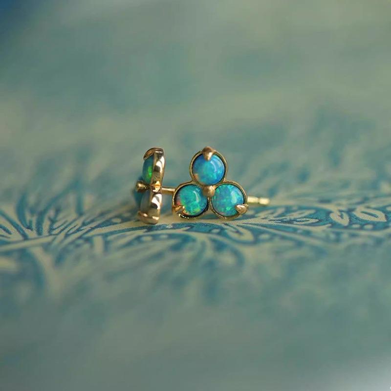 

Серьги-пусеты из стерлингового серебра S925 с позолотой и круглым опалом - Легкая роскошь, нишевый стиль, универсальные женские пусеты 925 Silver